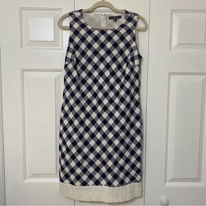 Brooks Brothers Gingham Check Plaid Navy White Sheath Dress 8 Lined Sleeveless